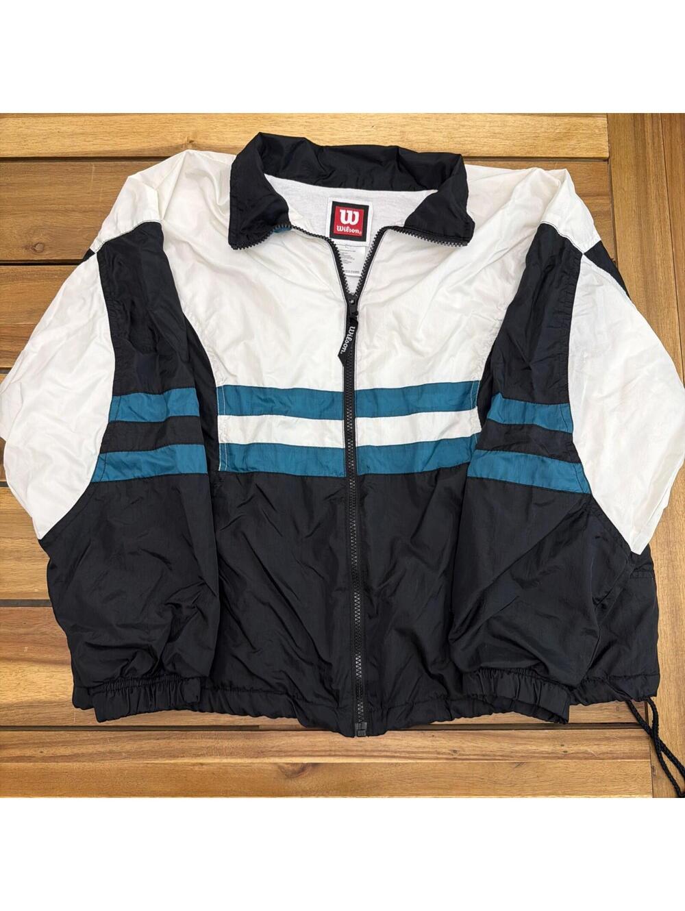 Vintage Wilson Windbreaker Jacket Zip Up Women’s XL 90s Fully Lined White Black
